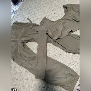 2 piece olive green cargo pants and crop top